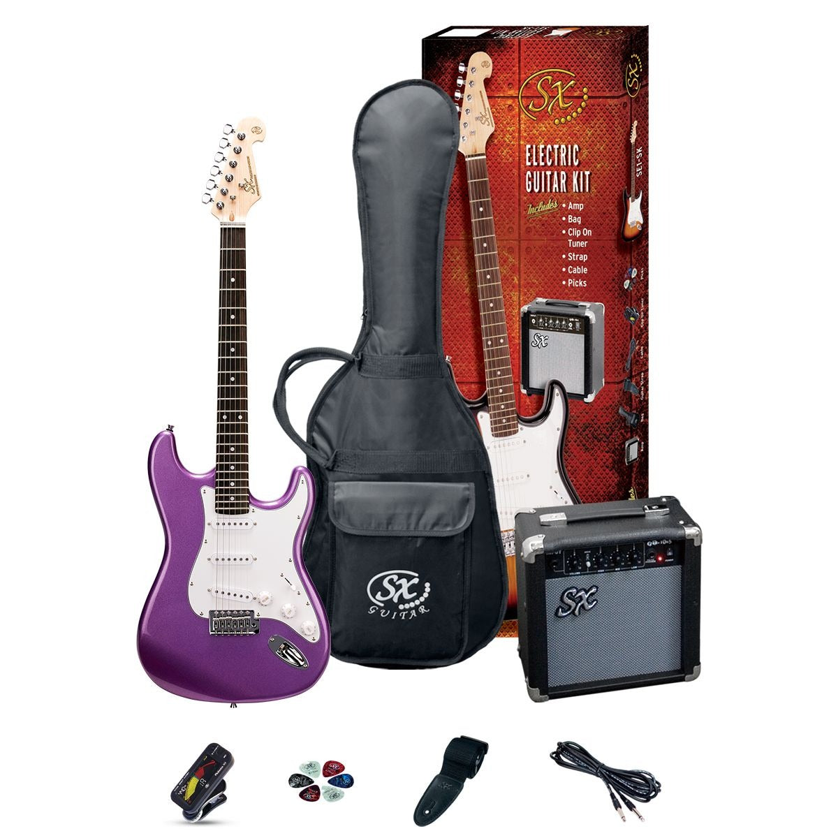 SX Electric Guitar Pack SE1SKMP Metallic Purple