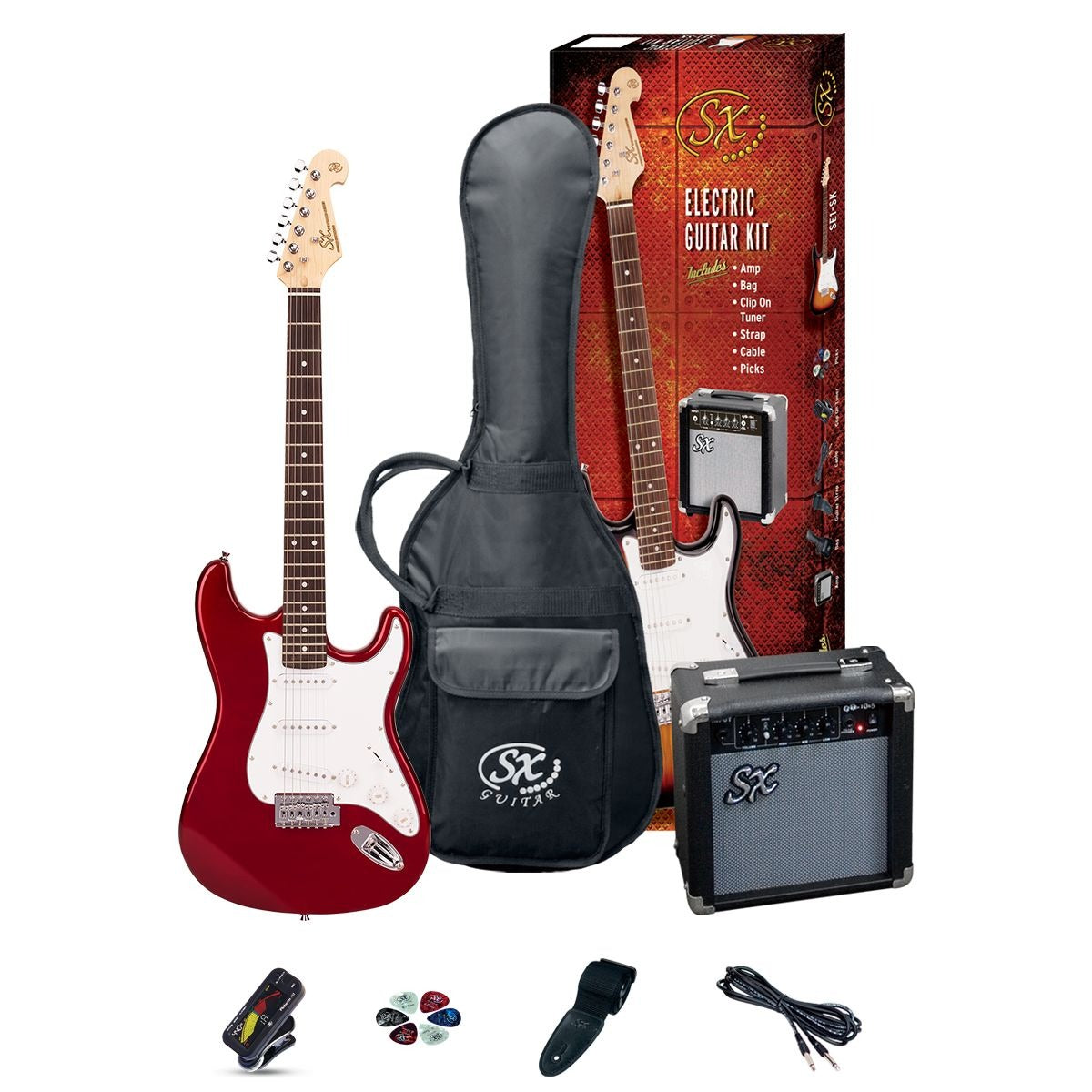 SX Electric Guitar Pack SE1SKCAR Candy Apple Red