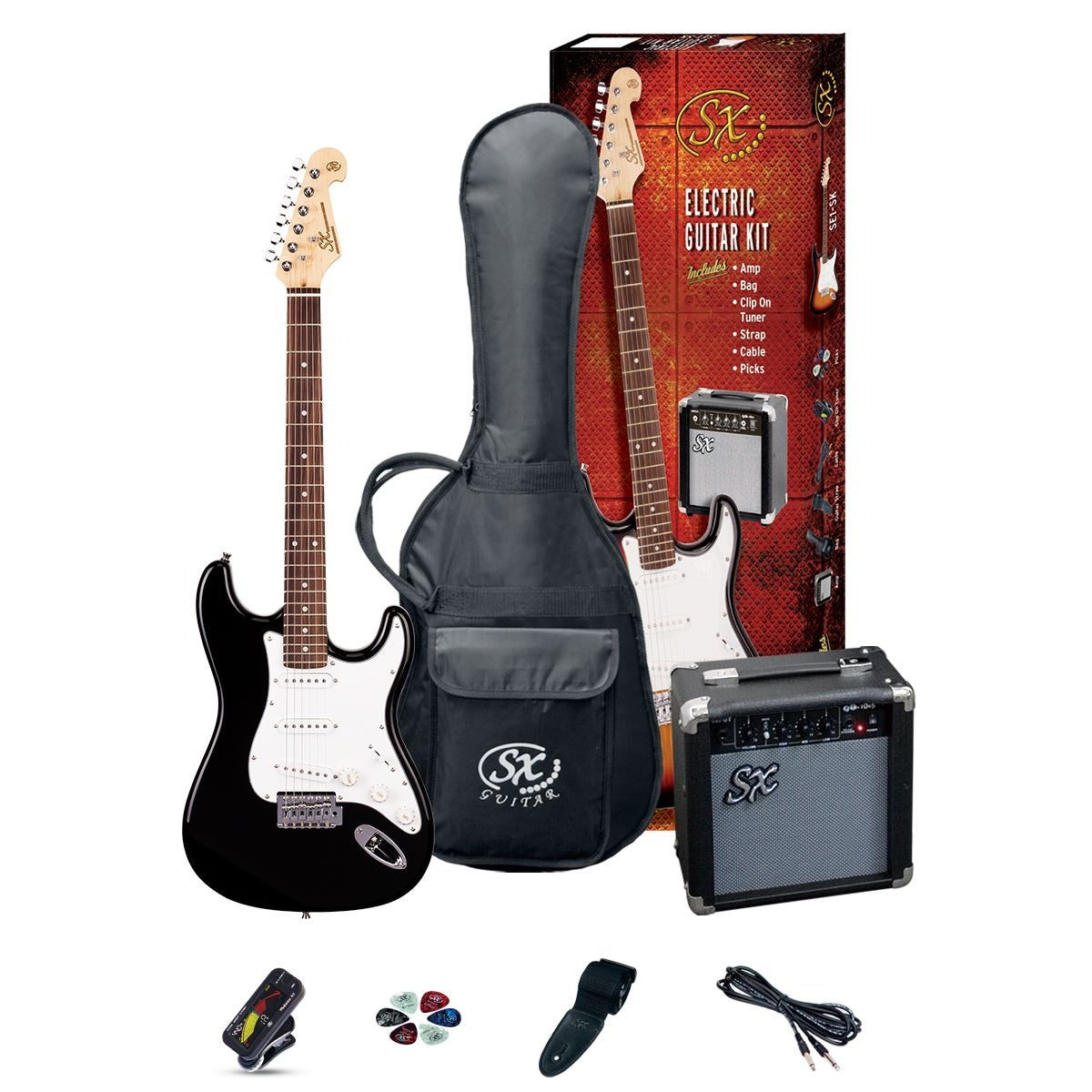 SX Electric Guitar Pack SE1SKB Black