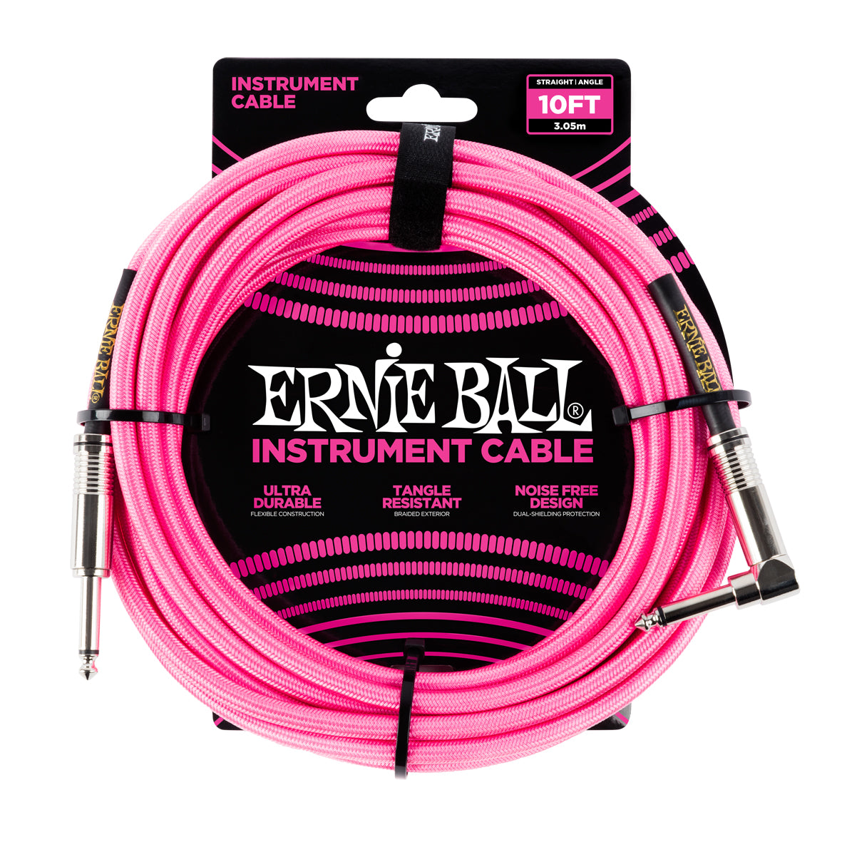 Ernie Ball 10ft Braided S-L Cable Neon Pink