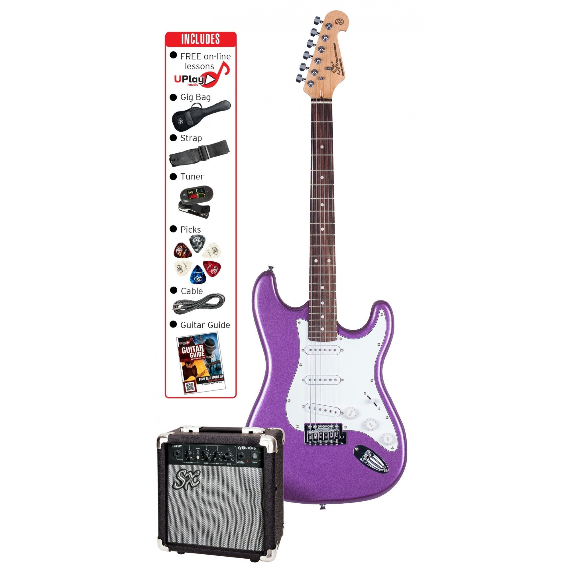 SX Electric Guitar Pack SE1SKMPP Metallic Purple