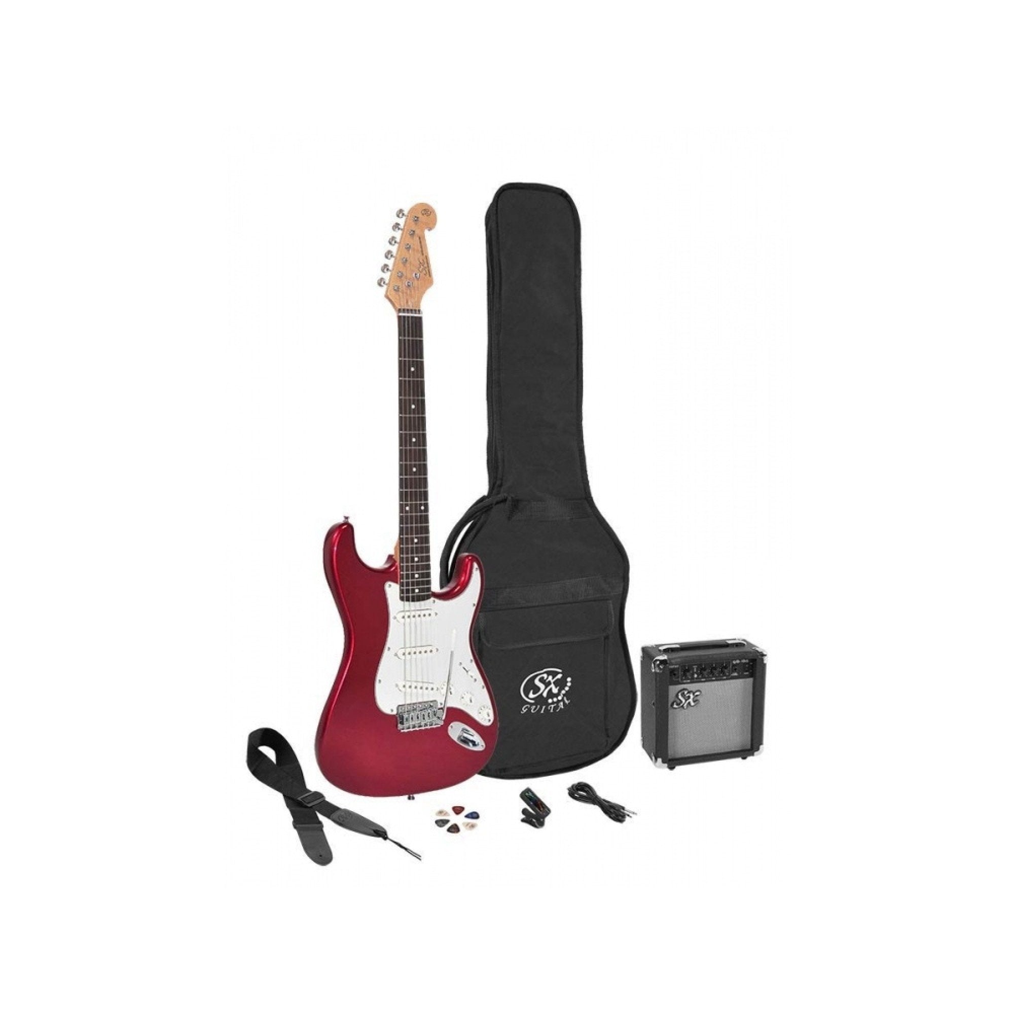 SX SE1SK Stratocaster Style Electric Guitar Pack - Candy Apple Red