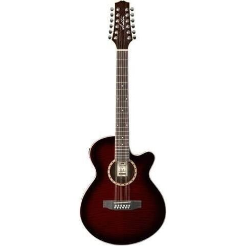 Ashton SL29CEQ 12 String Slimline Acoustic Guitar in Wine Red Sunburst