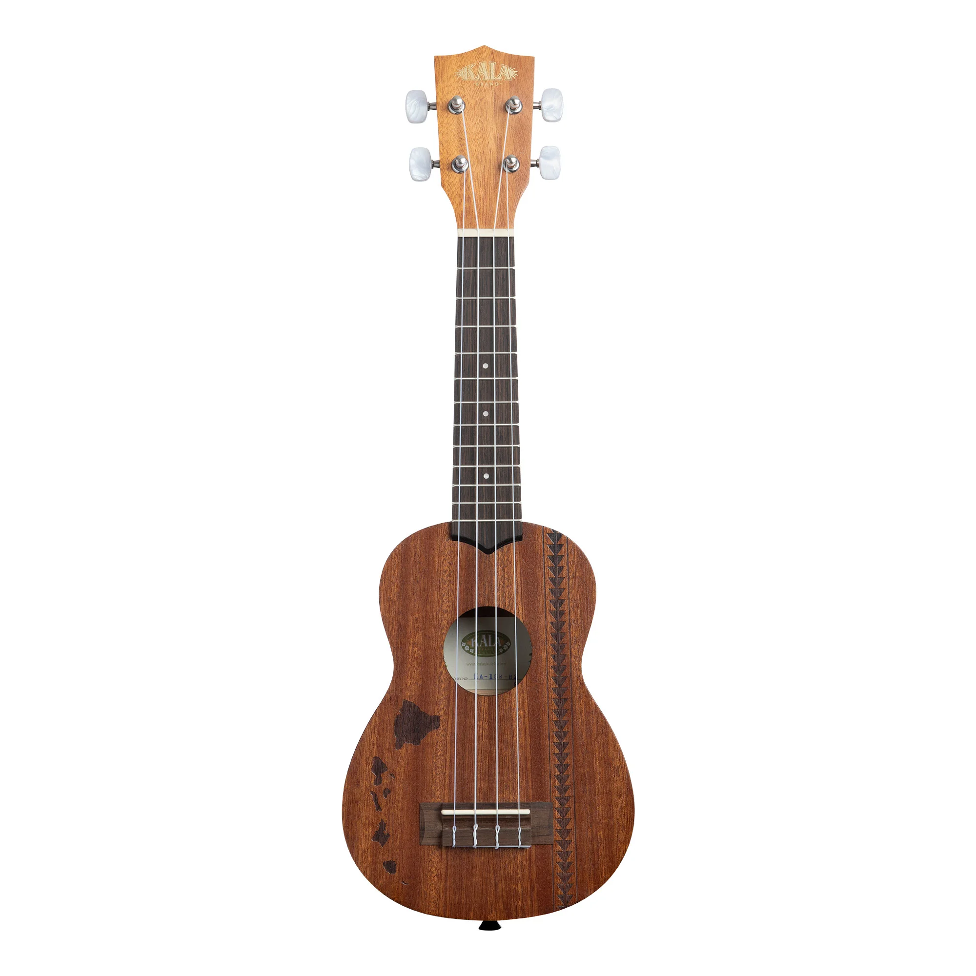 Kala Satin Mahogany Soprano Ukulele with Hawaiian Islands & Tattoo