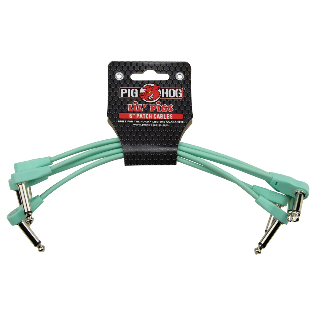 Pig Hog Lil Pigs Low Profile 6 patch cables 4pk Seafoam Green
