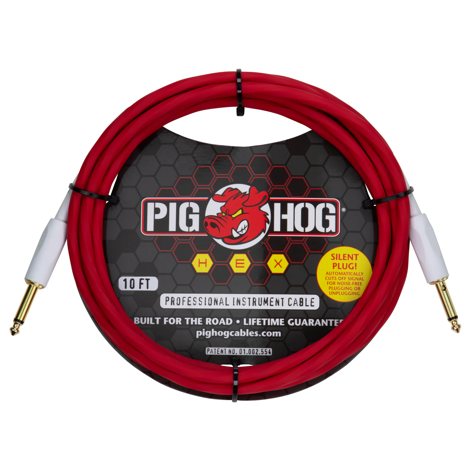 Pig Hog Hex Series Silent Cable 10 ft Candy Apple Red