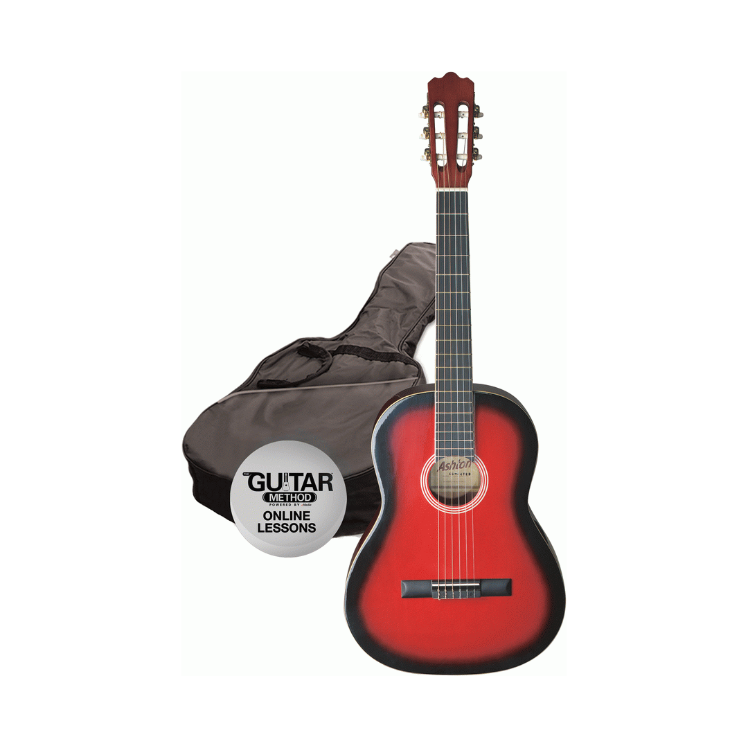 Ashton CG12 1/2 Size Classical Guitar Pack in Transparent Red Burst