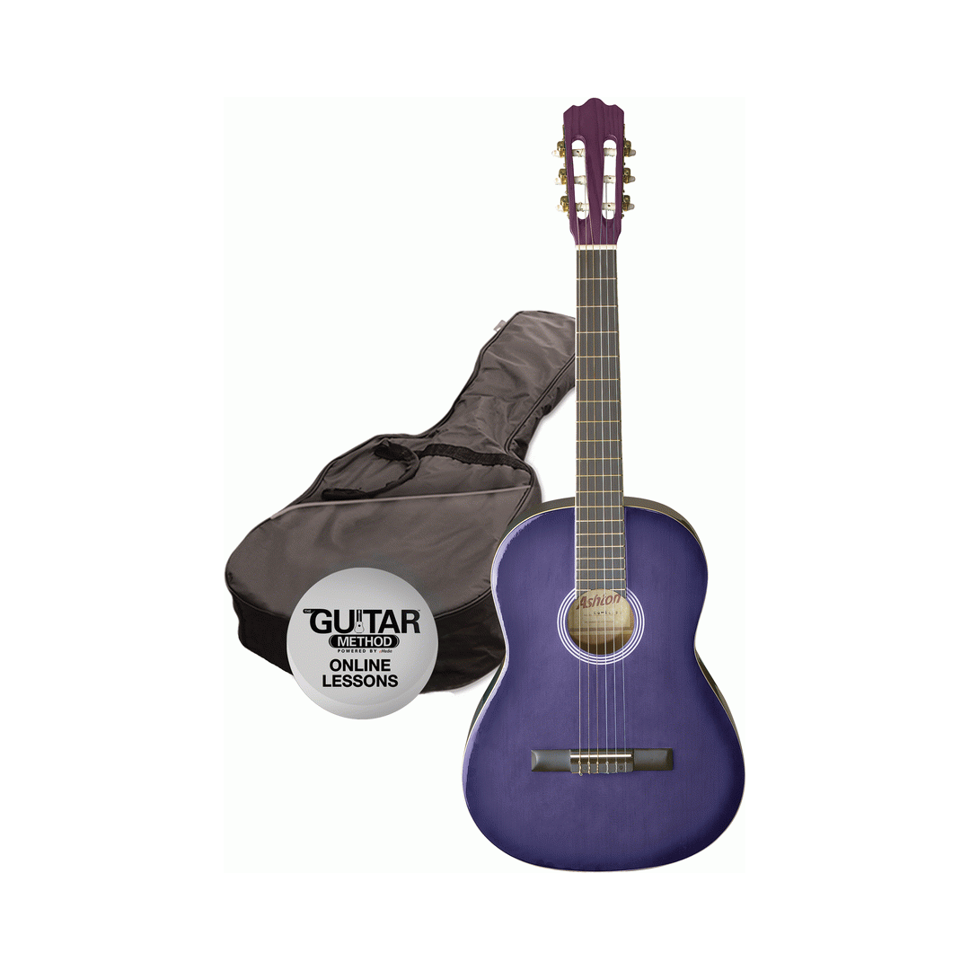 Ashton CG12 1/2 Size Classical Guitar Pack in Transparent Purple
