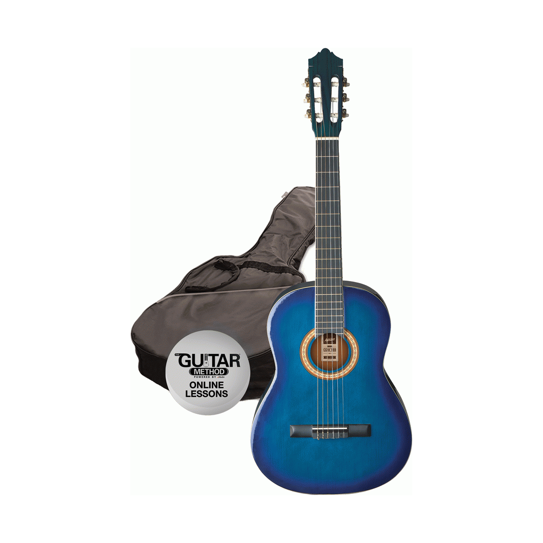Ashton SPCG44 4/4 Size Classical Guitar Pack in Trans Blue Burst