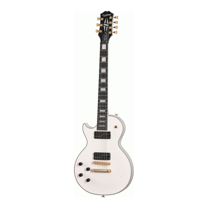 Epiphone Matt Heafy Origins Les Paul Custom White 7 String with Case - Left Handed