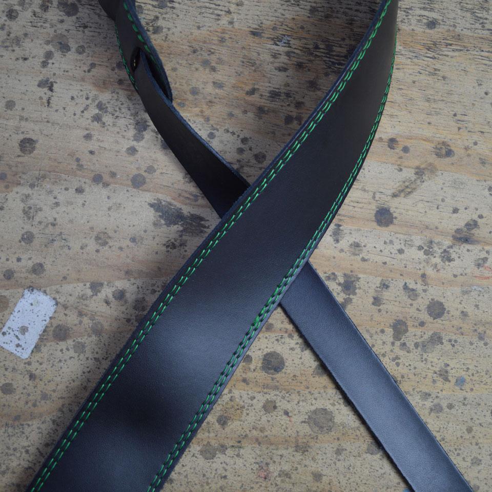 Colonial Leather 2.5 inch Black Leather Strap with Green Stitching