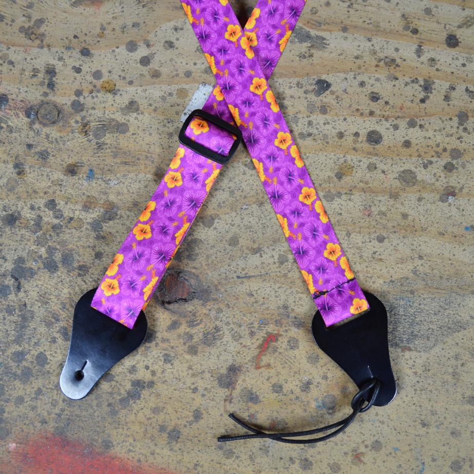 Colonial Leather Webbing Ukulele Strap - Hibiscus Purple