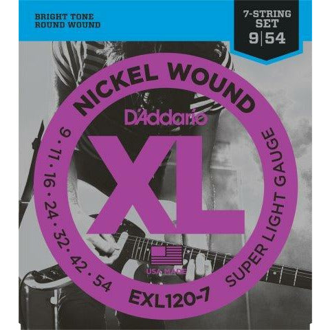 D'Addario XL Nickel Wound Electric Strings 7 String Set 9-54