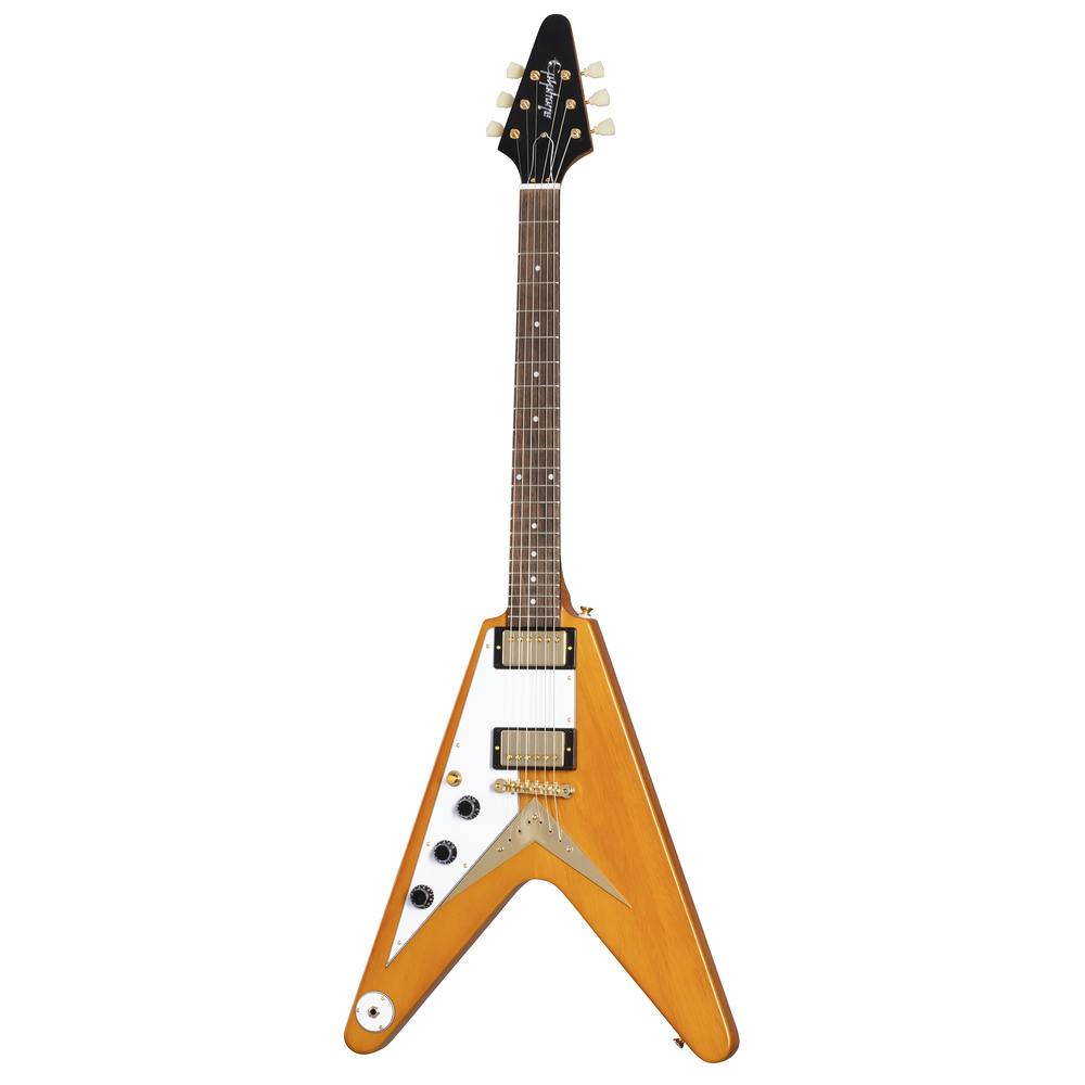 Epiphone 1958 Korina Flying V (White Pickguard), Aged Natural Left Handed