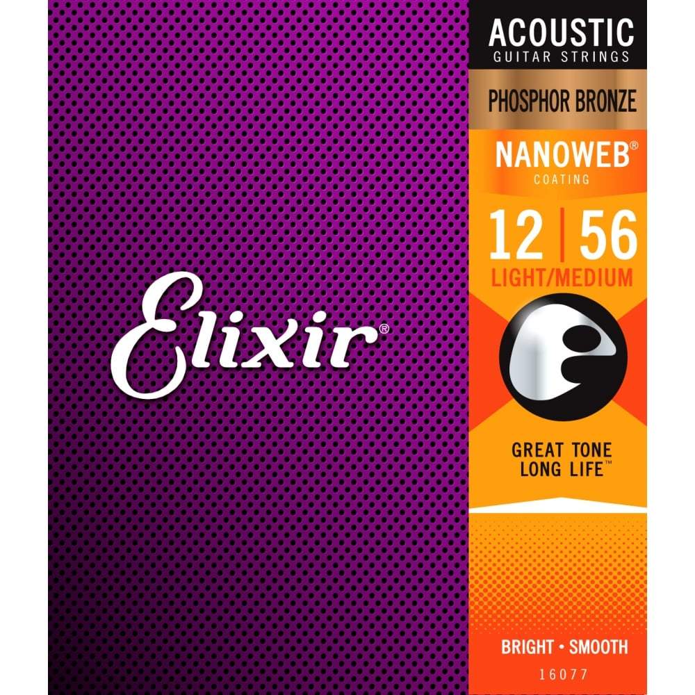 Elixir Nanoweb Phosphor Bronze Acoustic Strings - Light Medium 12-56